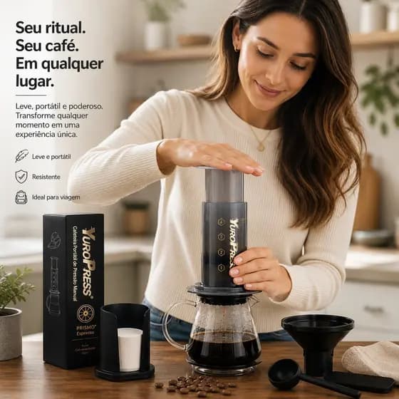 Cafeteira Manual Café Intenso Pressão Filtro Duplo Portátil Fácil Limpeza