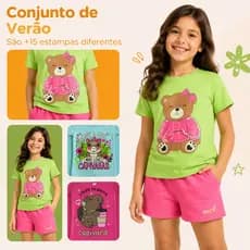 Kit Sortido 2 Conjuntos Feminino/Menina Infantil Juvenil – Blusa Manga Curta + Shorts Verão