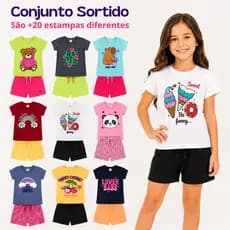 Kit 5 Conjuntos Sortidos Feminino Menina Infantil Juvenil Blusas e Shorts
