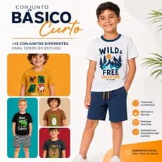 Kit 5 Conjuntos Coleção Masculino/Menino Infantil Juvenil 5 Camiseta e 5 Shorts