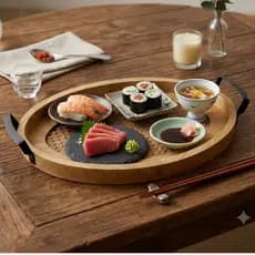 Bandeja De Servir Madeira E Palha Rattan Grande 54cm