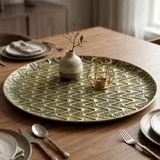 Centro De Mesa Bandeja Decorativa Metal Dourado 65cm