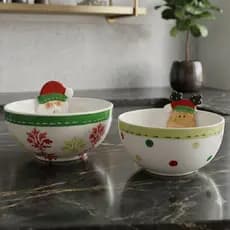 Kit 2 Bowls Natalino Cerâmica Tigela Papai Noel Rena