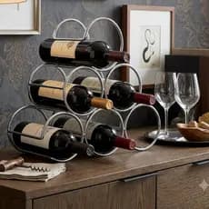 Suporte Adega Mesa 06 Garrafas Vinho Metal Cromado Prata