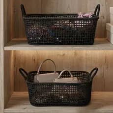 Kit 2 Cestos Organizadores Rattan Preto 40cm E 50cm
