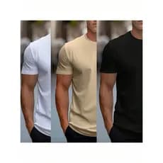 Kit 3 Camisetas Masculinas Lisa Premium Malha Penteada 100% Algodão Gola Redonda Manga Curta Básica Verão