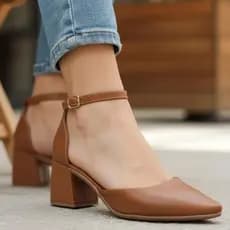 Sapato Scarpin Feminino Social Luxo Salto Baixo Grosso 5cm Elegante Preto,Caramelo,Offwhite,Nude