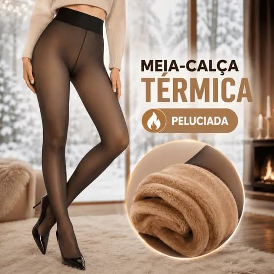 Meia-Calça Térmica Feminina Peluciada Translúcida Inverno Quente Alta Elasticidade Tamanho Único