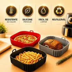 Kit Forma Silicone Air Fryer Quadrada Cesto Grande Fritadeira Elétrica Antiaderente 5,5 L