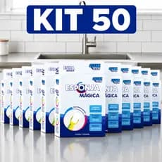 Kit 50 Esponja Mágica Melamina Bucha Tira Manchas Riscos Limpeza Multiuso Branca Clean Tech
