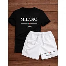 Conjunto Camiseta Milano Italia 100% Algodão + Short Tactel Masculino Lançamento Promoção