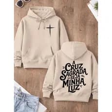 Blusa Moletom Canguru com Capuz Estampa Cristã A Cruz Sagrada Gospel Catolico Várias Cores