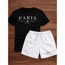 Conjunto Camiseta Paris 100% Algodão + Short Tactel Masculino Lançamento Promoção