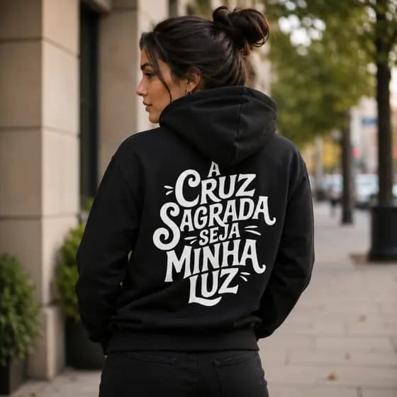 Moletom Canguru Cristão Estampa A Cruz Sagrada Blusa Com Capuz Algodão Premium Várias Cores