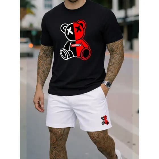 Conjunto Streetwear Camiseta Atitude 100% Algodão + Short Tactel Masculino Lançamento Promoção