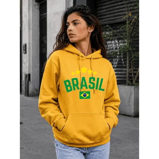 Moletom Canguru Estampado Brasil Seleção Brasileira Verde Amarelo Copa Futebol 3 Cabos Várias Cores