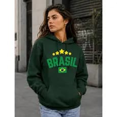 Moletom Canguru Brasil Seleção Brasileira Copa do Mundo Blusa Premium Unissex 3 Cabos