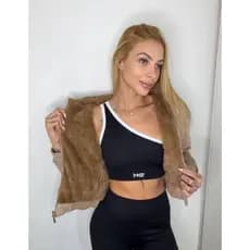 Jaqueta Casaco Feminino de Camurça com Pelinho no Capuz Quente e Super Estiloso