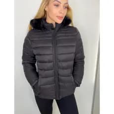 Jaqueta Feminina Bobojaco Puffer Com Capuz De Pelinho