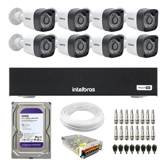 Kit 8 Câmeras Segurança Full HD DVR Intelbras 8 Canais Com HD Completo