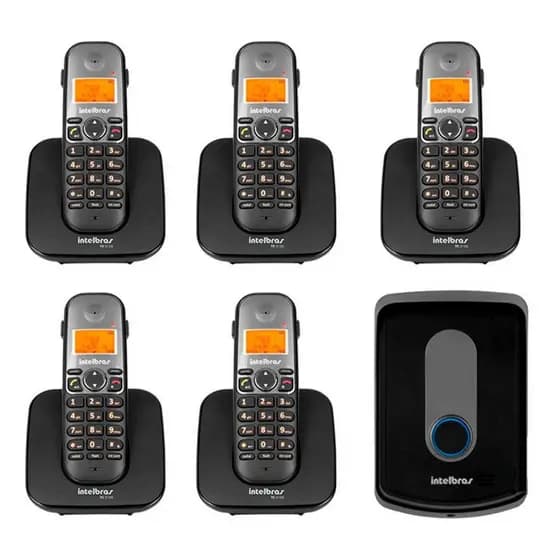 Kit Intelbras Interfone Porteiro Residencial Sem Fio TIS 5010 com Ramal Externo + 05 Ramais Internos para Atendimento