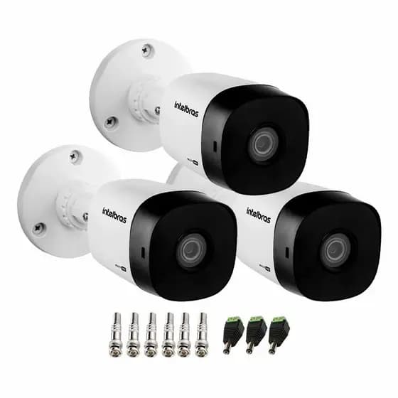 Kit 3 Câmeras Intelbras VHL 1120 Bullet G2 HDCVI Lite, HD 720p, Lente 2.8mm, Visão Noturna 20m, IP66 + Conectores