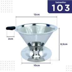 Filtro De Café 103 Inox - Coador de Café Grande Sem Uso De Papel Com Pegador em Silicone - Peneira Aço Reutilizável