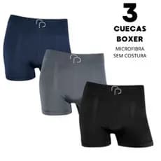 Kit 3 Cuecas Masculino Boxer RP Basic Confort Lisa Não Marca Microfibra Poliéster Elastano
