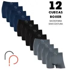 Kit 12 Cuecas Box Masculina Microfibra Cueca Boxer Elastano Lisa Confortável