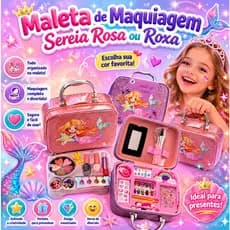 Maleta de Maquiagem Infantil Sereia Rosa ou Roxa Kit Completo Princesa Brinquedo Educativo