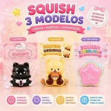 Kit 3 Squishies Antiestresse 5cm Gatinho Ursinho Estrelinha  Brinquedo Sensorial