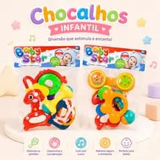 Kit Chocalhos Infantil para Bebê Brinquedo Sensorial Colorido com Som Educativo 2 Modelos