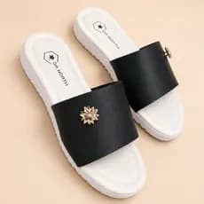 Sandália Feminina Enfeite Flor Slide Moderna Confortável Estilosa Resistente Dia A Dia Acessível