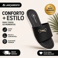 Sandália Slide Feminina Casual Enfeite Nó Estilosa Elegante Moderno Confortável Resistente Acessível
