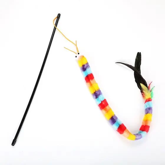 Varinha Para Gato Brinquedo Interativo Lagarta Colorida Arco Íris Anti Tédio Indoor