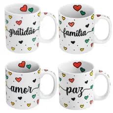 Caneca Porcelana 300ml Jogo de Xícaras Para Café Decoração Cozinha
