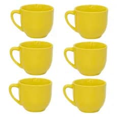 Kit 6 Xícaras Café 170ml Porcelana Amarela Canecas Decorativas Para Cozinha
