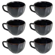 Kit 6 Xícaras Café 200ml Porcelana Preta Canecas Decorativas Para Cozinha