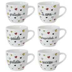 Jogo Xícaras Café Chá 170ml Coração Decorativo Para Cozinha Conjunto Cerâmica