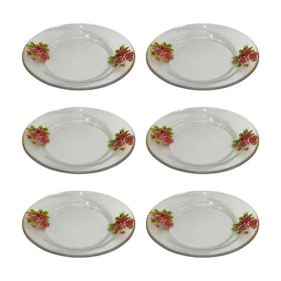 Kit 6 Pratos Fundos de Vidro 22 cm com Rosas – Resistentes para Almoço e Jantar
