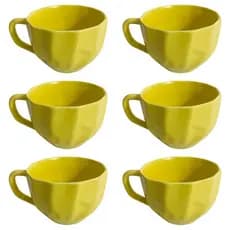 Kit 6 Xícaras Café 200ml Porcelana Amarela Canecas Decorativas Para Cozinha