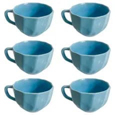 Kit 6 Xícaras Café 200 ml Porcelana Azul Canecas Decorativas Para Cozinha