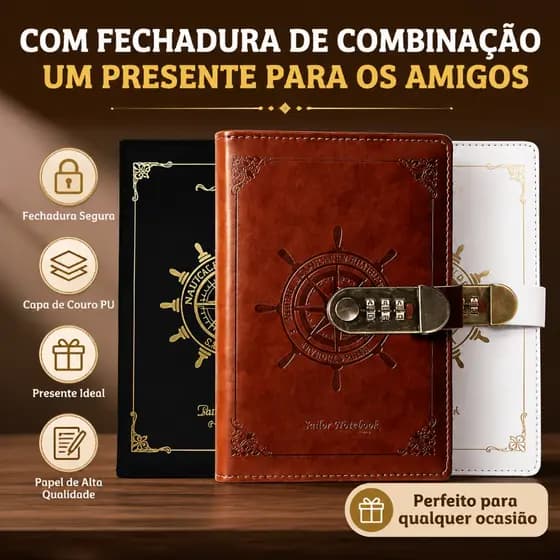 Caderno Couro Com Trava Para Combinação, Diário de Viagem para Marinheiro, Agenda Pessoal