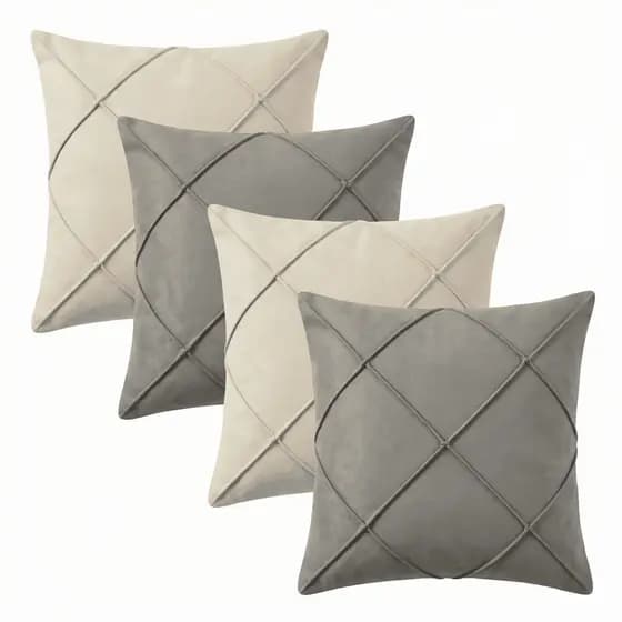 Kit 4 Capas de Almofada 40x40 Suede Premium Drapeada Decorativa Zíper Luxo