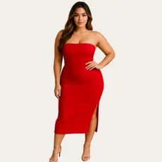 Vestido Midi Plus Size Feminino Acinturado Com Fenda G3