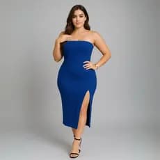 Vestido Feminino Plus Size Midi G GG G1 G2 G3 Fenda Lateral Tomara que Caia