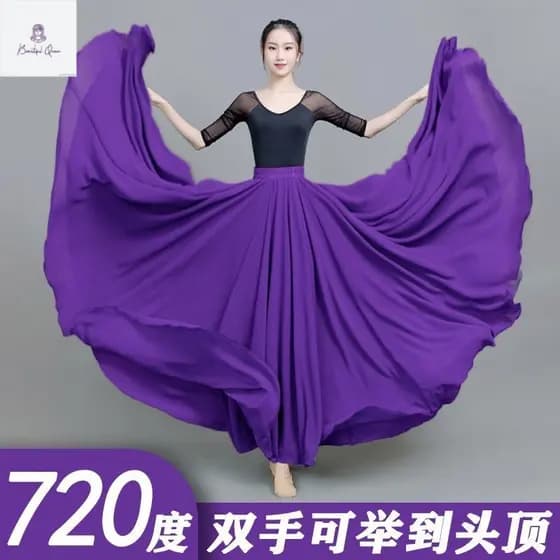 720 Graus Vestido de Chiffon Saia Cobertura Saia Longa com Borda Sólida Grande Comprimento Midi Dupla Camada Dança de Fé
