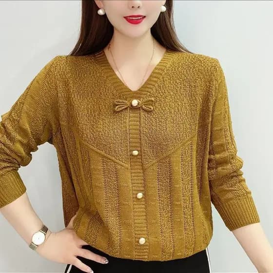 Moda de Outono Camiseta de Decote em V Simples Camisa de Fundo Combinável Malha Oca Tamanho Grande Solta Manga Curta Top