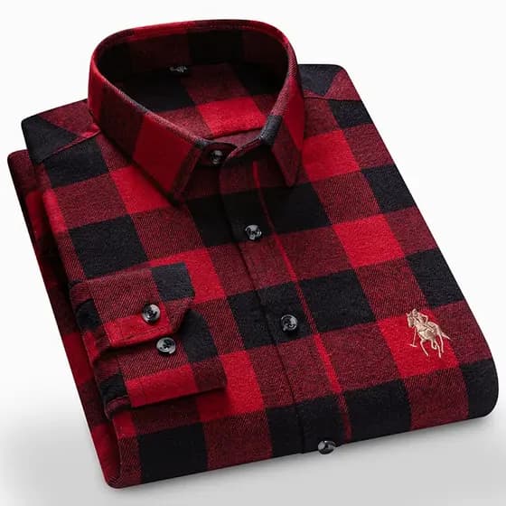 Camisa Casual Masculina de Manga Longa em Flanela Xadrez 100% Algodão 2026