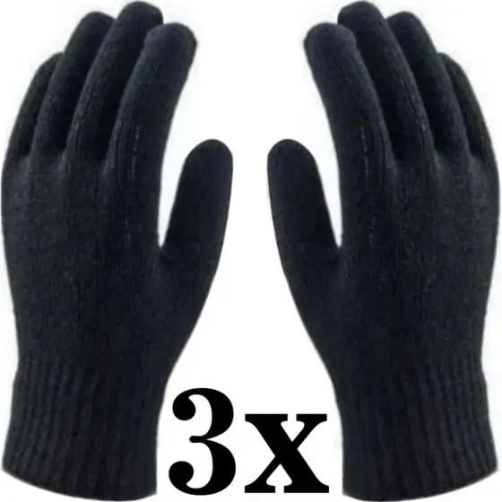 Kit 3 Pares Luva Cotton Preta Tricotada 4 fios Volk CA36348 - Luva de algodão, protege frio, confortável, respirável
